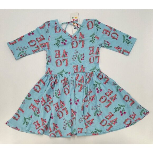 Dot Dot Smile Girl's Ballerina Twirl Dress sz 3-4 NWT LOVE Floral Blue - Picture 1 of 6